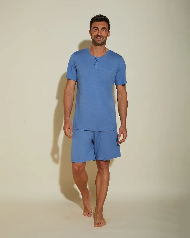 Ensemble Pyjama Haut À Col Rond Et Short Pour Hommes